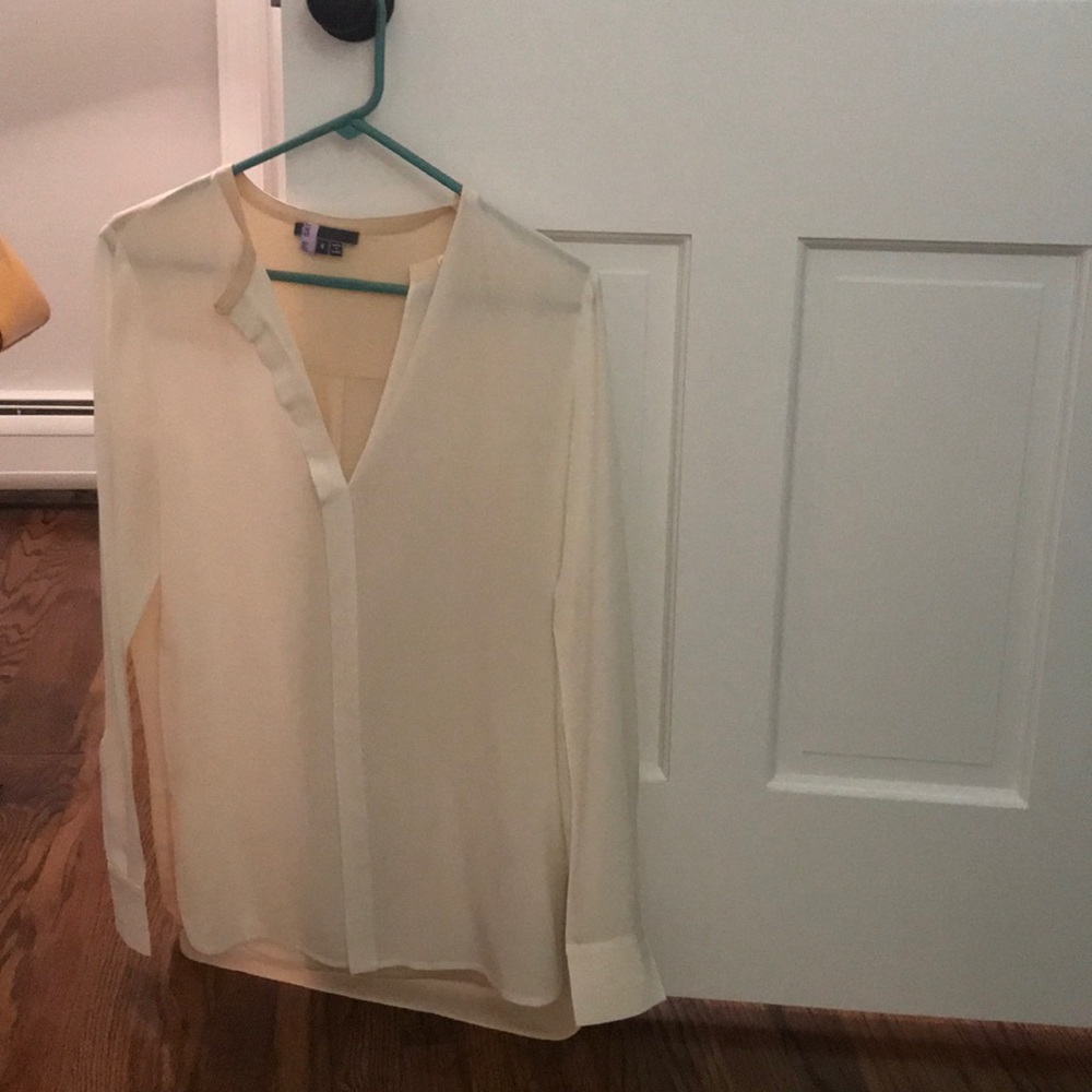 Vince Cream Silk Colorblock Blouse